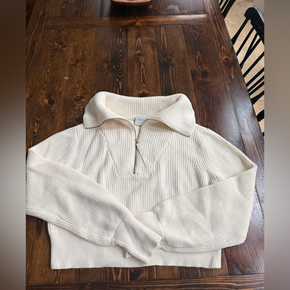 Varley Cream Ribbed Turtleneck Sweater